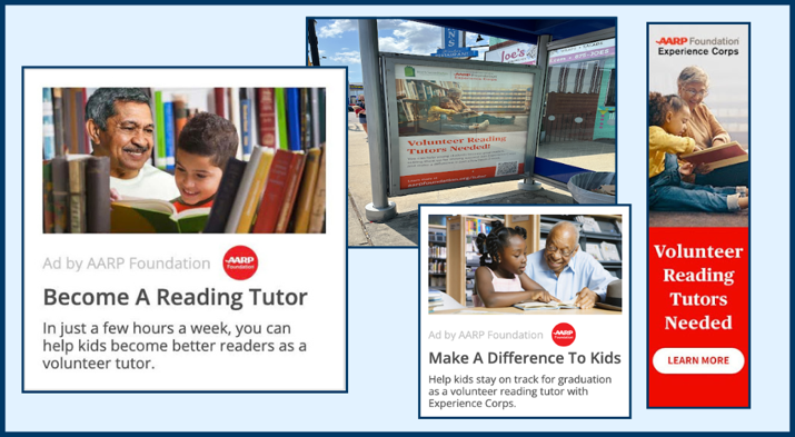 Collage of AARP Foundation images for their Literacy Recruitment campaign.